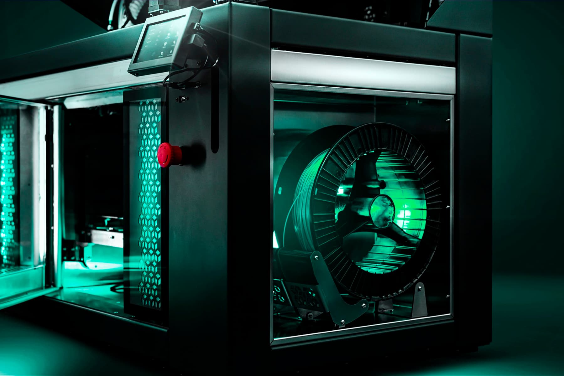 Heron 3D printer with open build volume and material spool